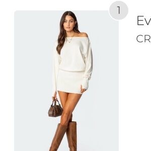 Edikted Cream Knit Long Sleeve Dress